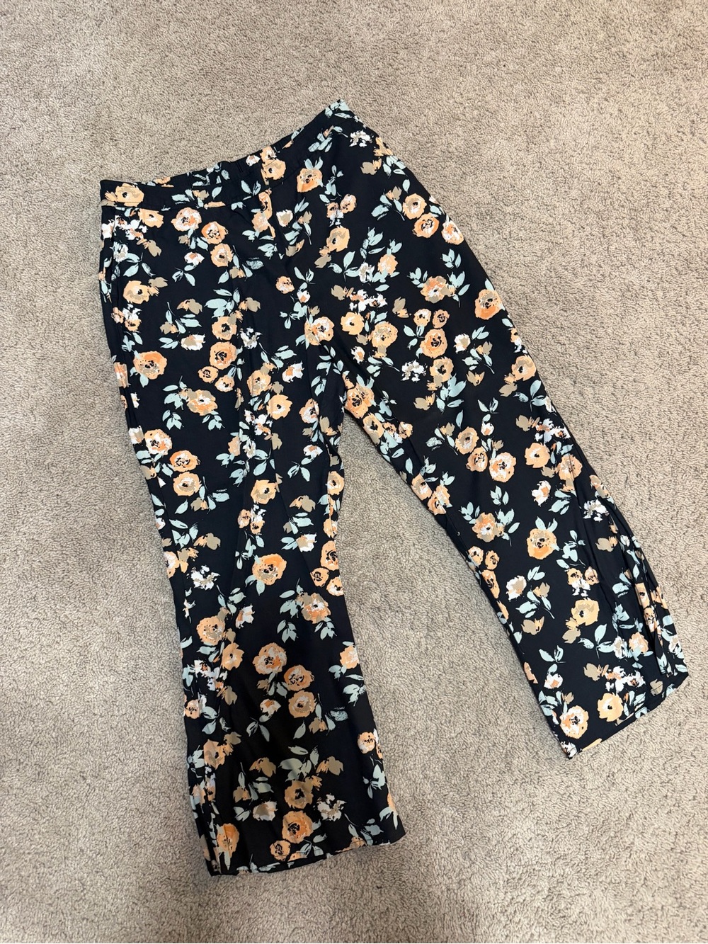 Abound Black Flow Cropped Pant with Peach Floral Print